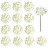 Omldggr 14 Pieces Silk Hydrangea Flowers Artificial Hydrangea Heads White Hydrangea Artificial Flowers with Stems for Wedding Party Home Decoration