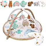 Washable Baby Gym Activity Center with Animal Play Mat, Visual, Hearing, Touch, Cognitive Early Development Playmats, 6 Toys for Infant & Toddler, Larger, Non Slip