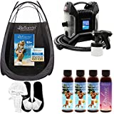 Ultra Pro T85-QC High Performance Sunless Turbine Spray Tanning System; Belloccio 4 Solution Variety Pack, Tanning Tent, Accessories and Video Link