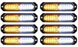 ASPL 8pcs Sync Feature Ultra Slim 12-LED Surface Mount Flashing Strobe Lights for Truck Car Vehicle LED Mini Grille Light Head Emergency Beacon Hazard Warning lights (Amber/White)